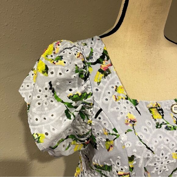 Adyson Parker Floral Embroidered Eyelet Square Neck Button Down Dress - Picture 8 of 15